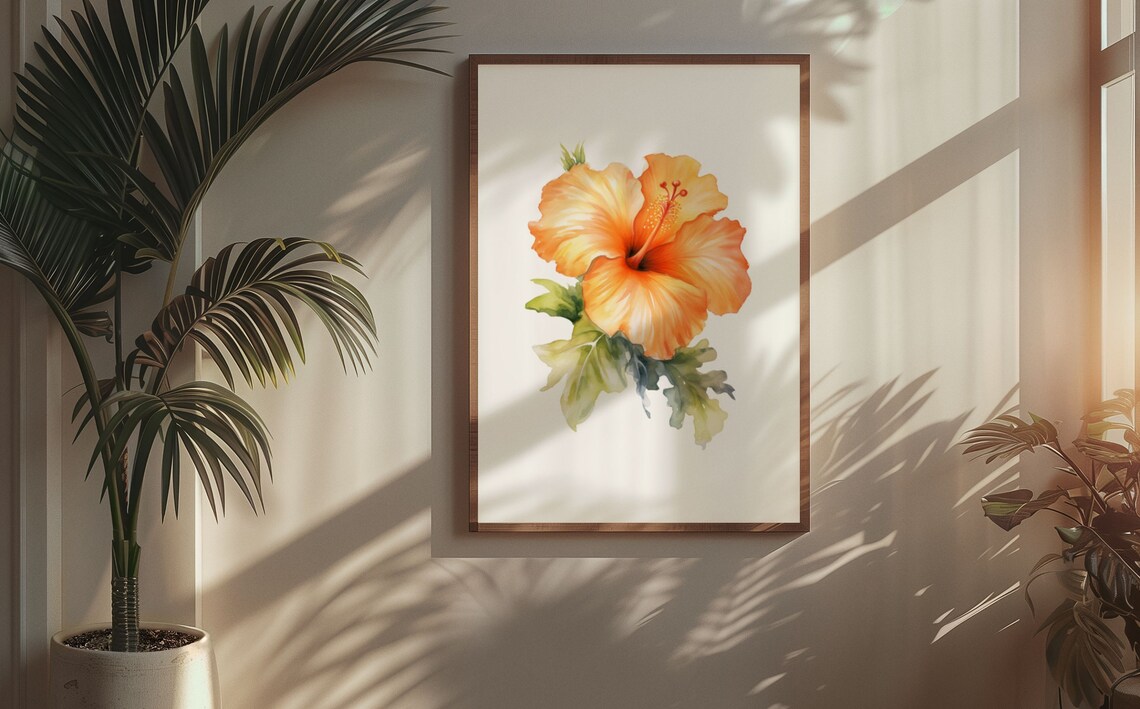 Orange Hibiscus Tropical Bloom Sunny Radiant Watercolor Art Poster - Image 9