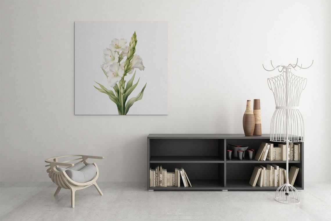White Gladiolus Flower Spike Watercolour Botanical Flower Poster - Image 9