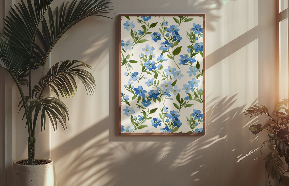 Blue Forget Me Not Blossoms All Over Watercolor Floral Poster - Image 3