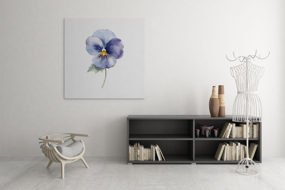 Blue Pansy Delicate Single Bloom Watercolour Botanical Flower Poster - Image 8