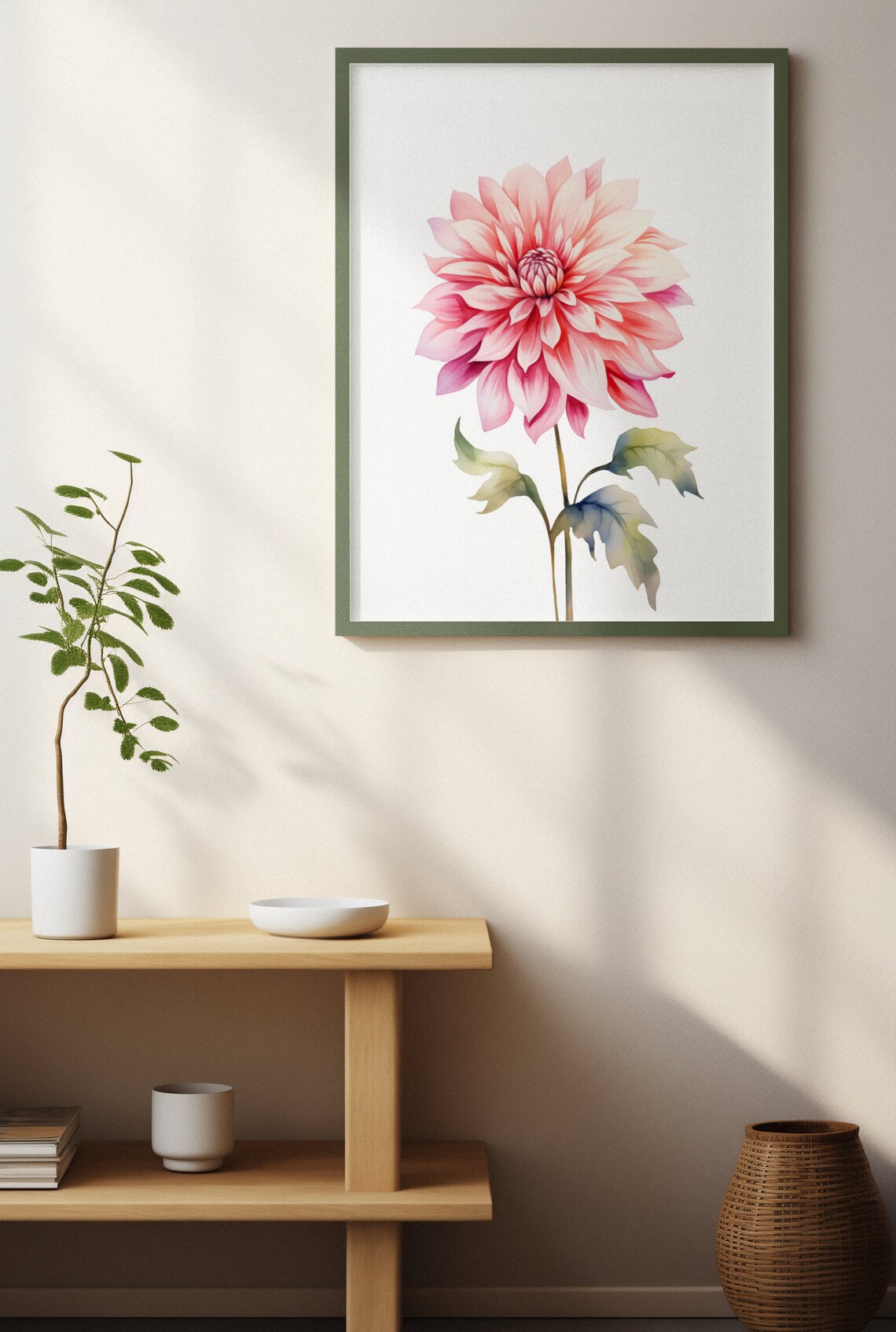 Blush Pink Dahlia Blossom Magenta Watercolour Botanical Art Poster - Image 3