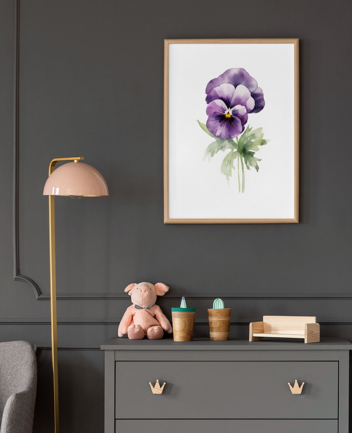 Purple Pansy Single Bloom Watercolour Botanical Flower Poster - Image 6