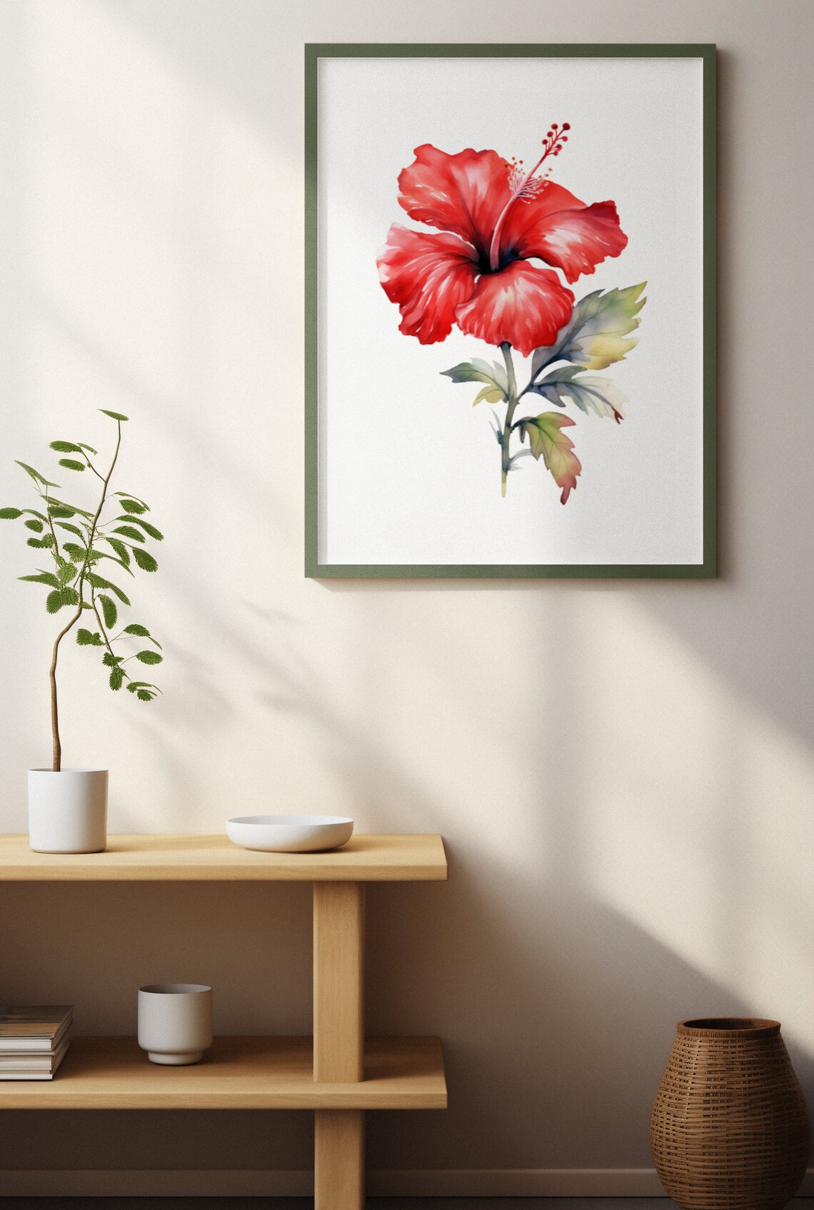 Red Hibiscus Tropical Flower Lush Scarlet Watercolor Art Poster - Image 4