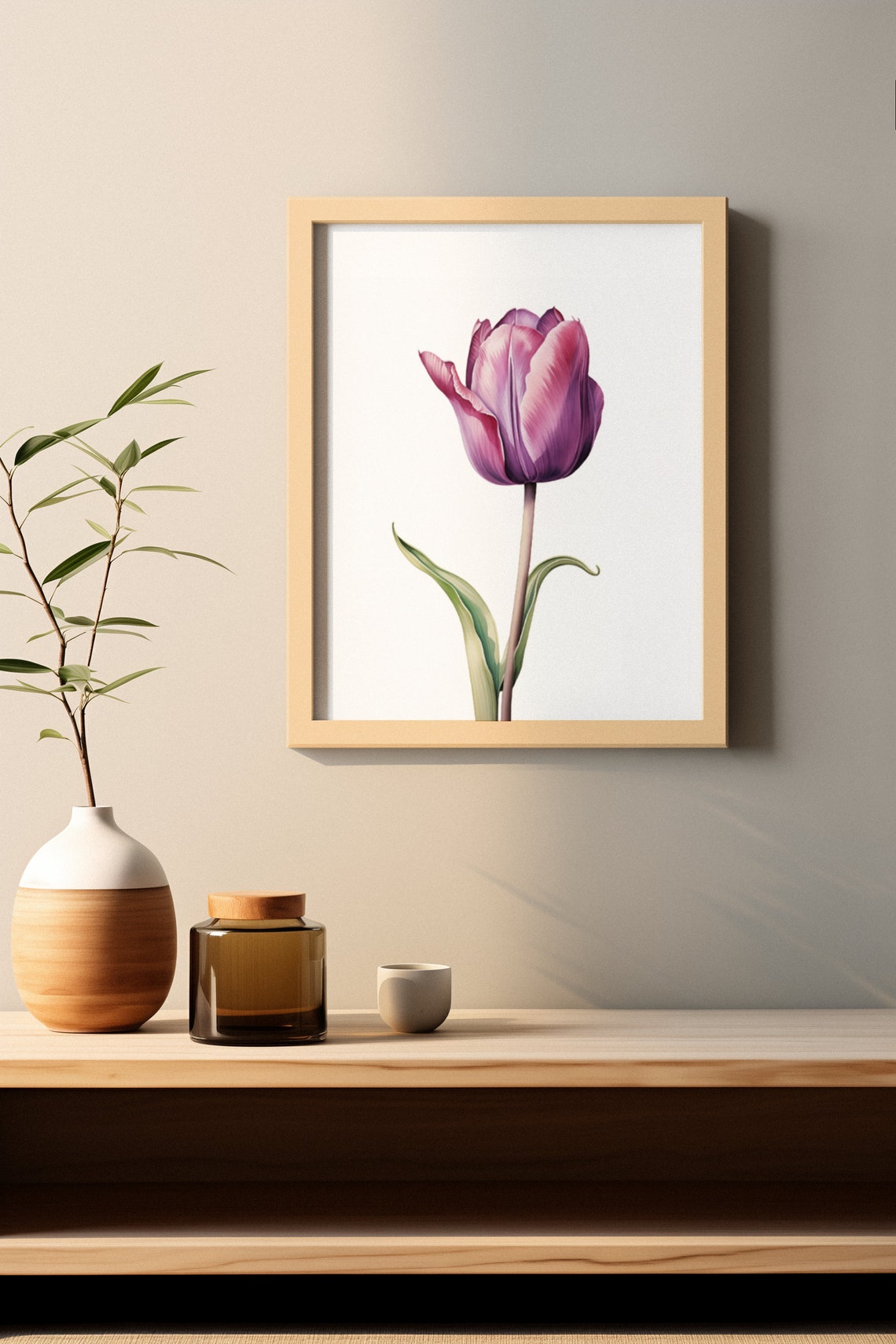 Purple Tulip Single Bloom Watercolour Botanical Flower Poster - Image 2