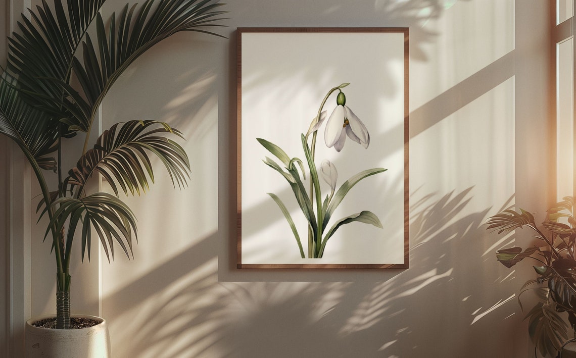 White Snowdrop Bell Flower Botanical Watercolor Study Poster - Image 6