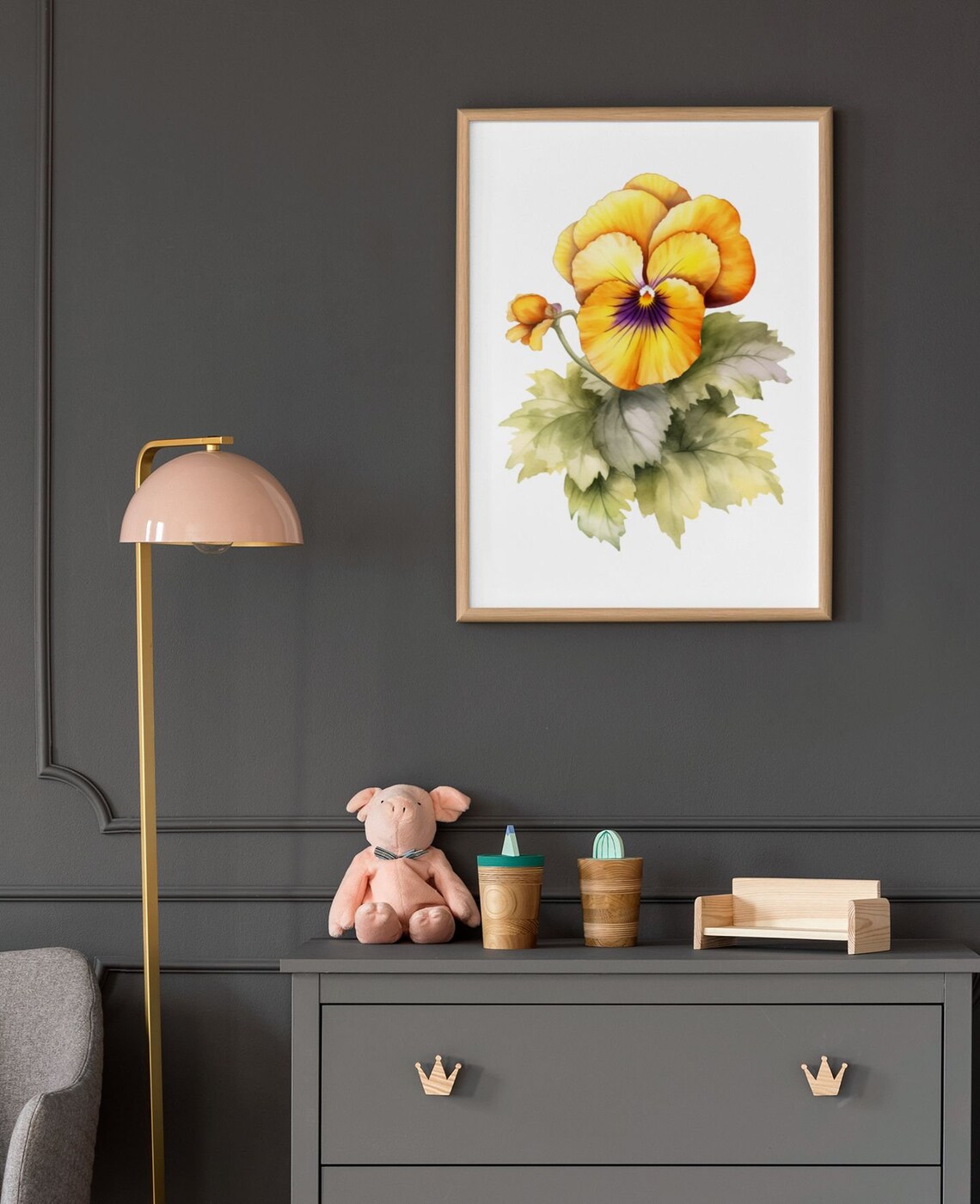 Golden Yellow Pansy Single Bloom Watercolour Botanical Flower Poster - Image 9
