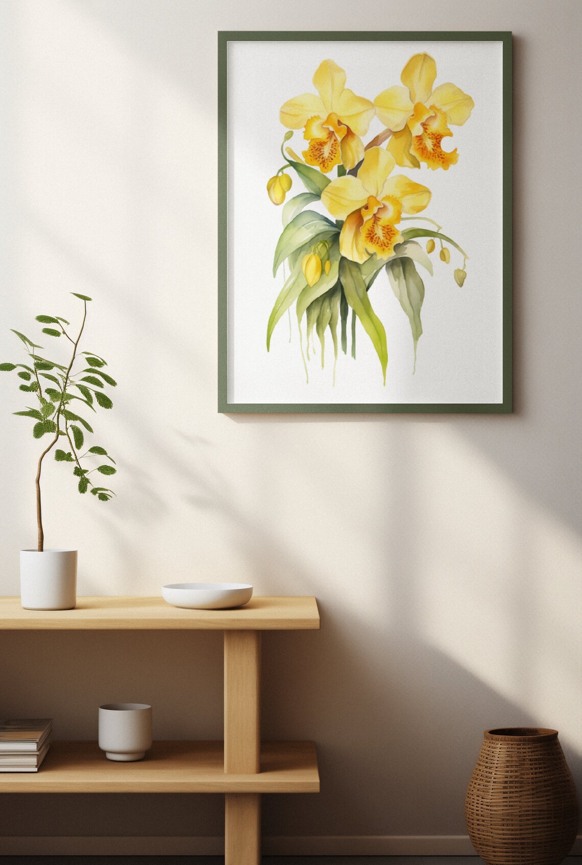 Yellow Orchid Triple Bloom Watercolour Botanical Flower Poster - Image 2