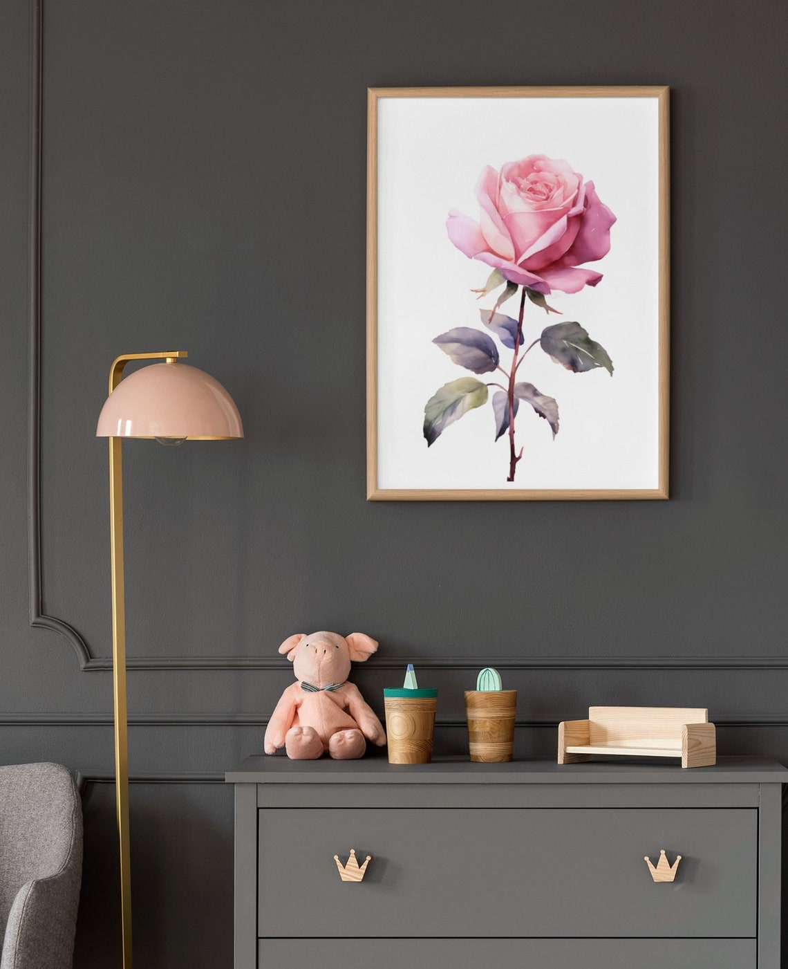 Blush Pink Rose With Dusky Leaves Romantic Watercolor Poster - Image 6