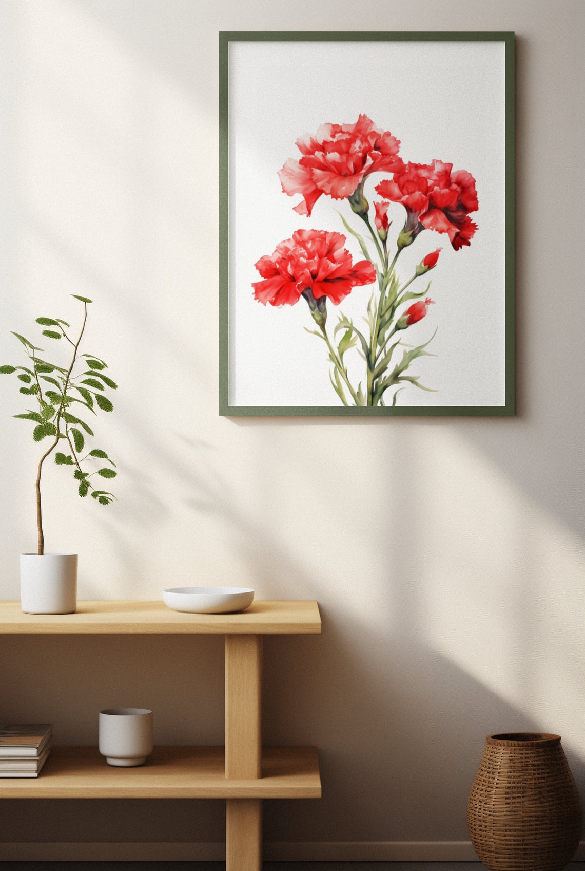 Red Carnation Cluster With Buds Lively Watercolor Art Poster - Image 3