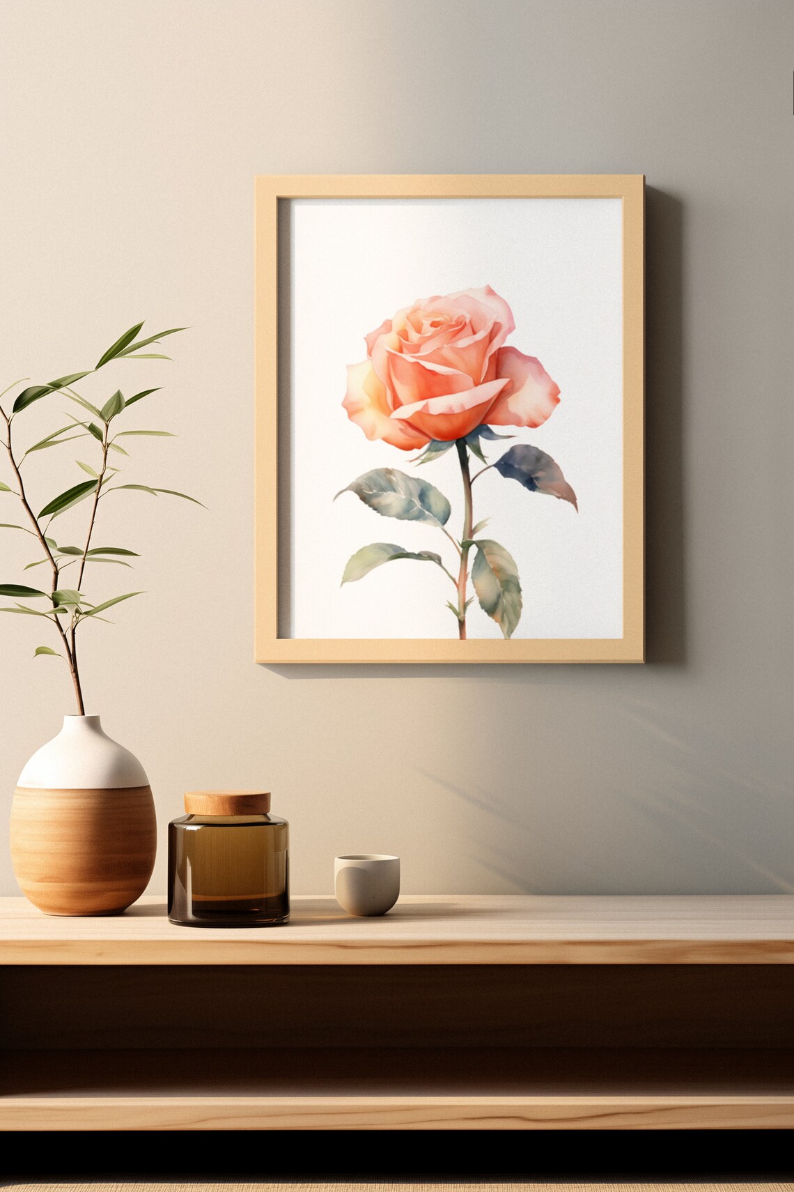 Peach Rose Single Bloom Warm Watercolor Botanical Art Poster - Image 2