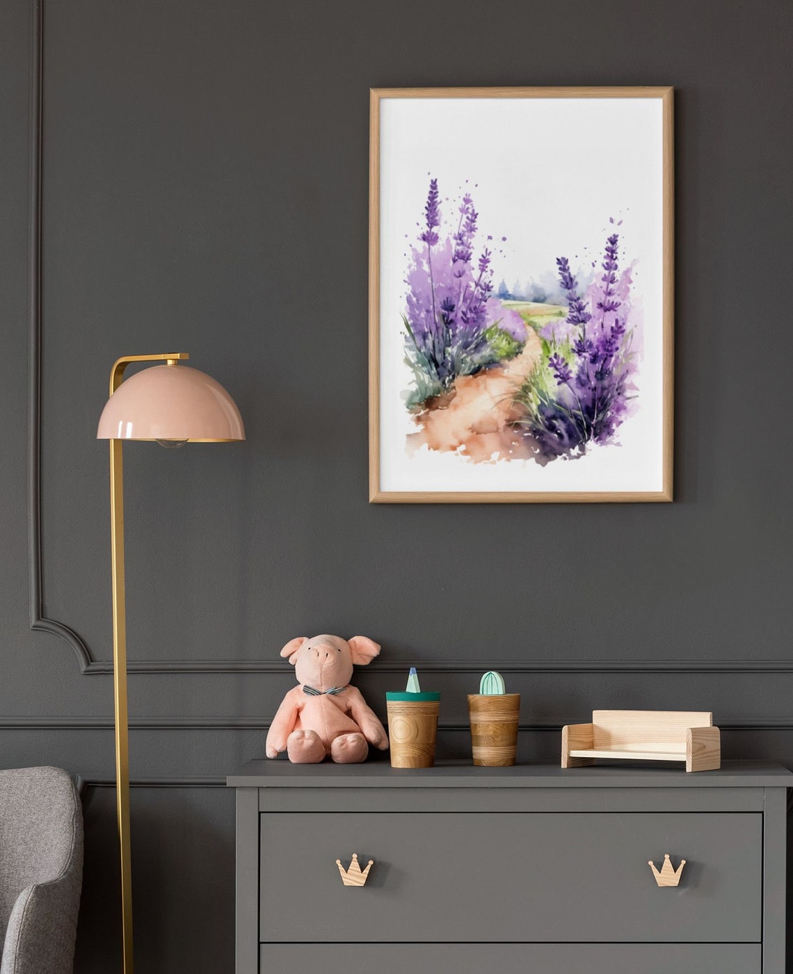 Lavender Field Winding Country Path Dreamy Watercolor Art Poster - Image 6