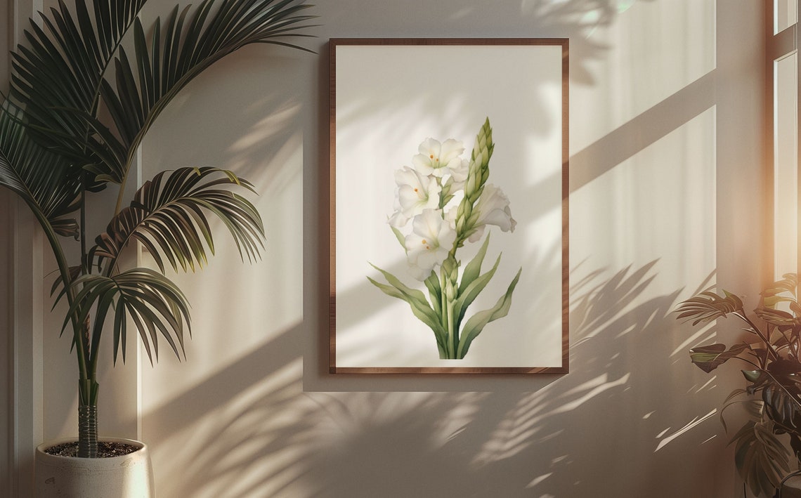 White Gladiolus Flower Spike Watercolour Botanical Flower Poster - Image 5