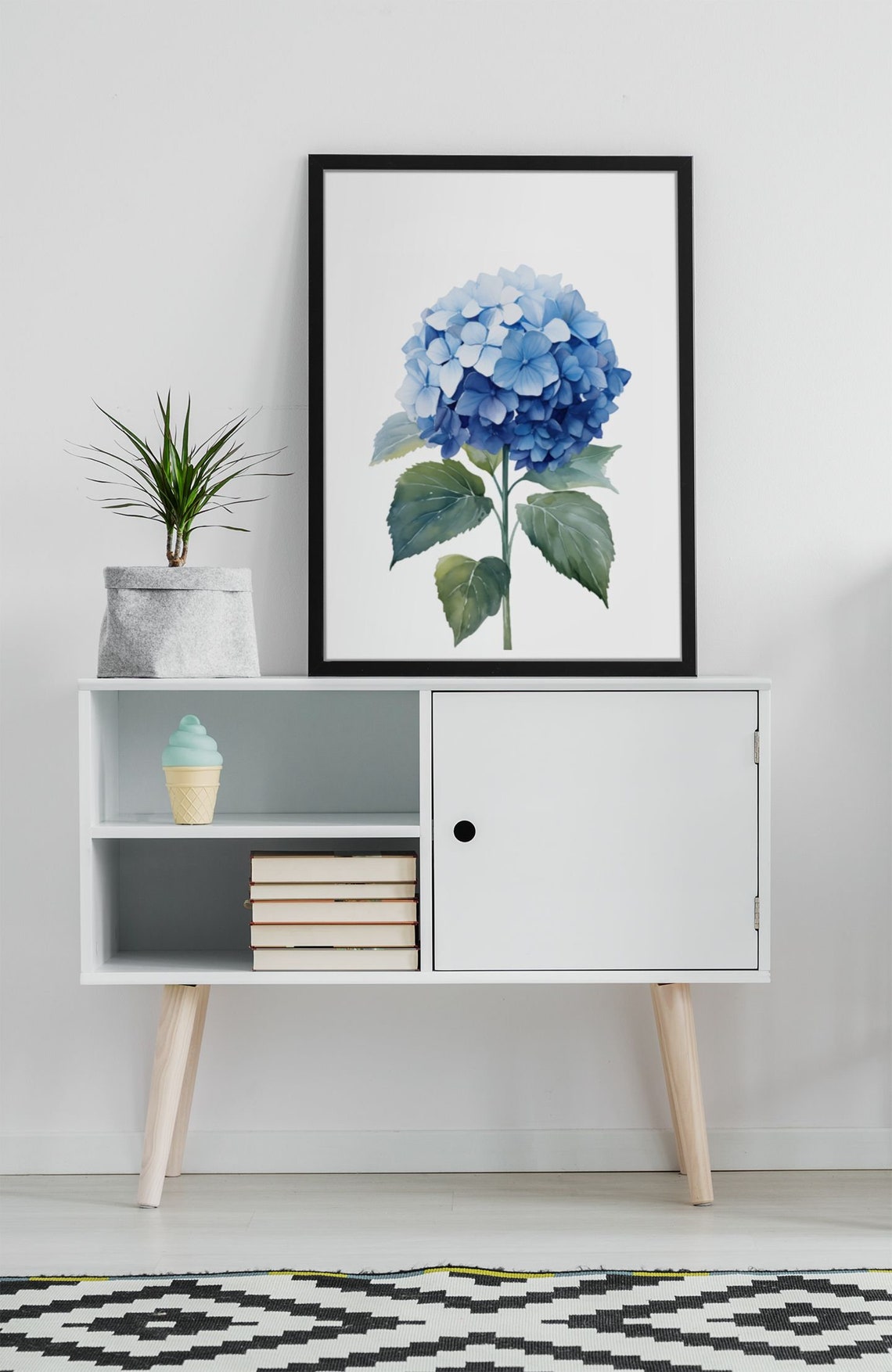 Blue Hydrangea Flower Head Watercolour Botanical Flower Poster - Image 6