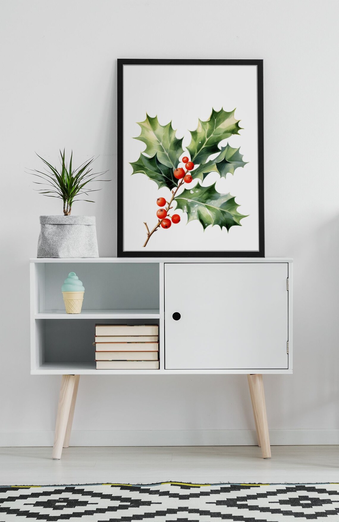 Holly Branch With Red Berries Classic Festive Watercolor Art Poster - Image 5