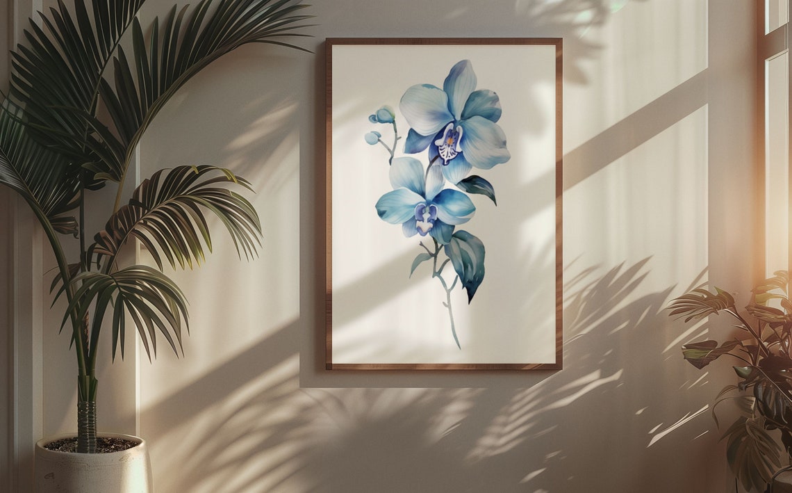 Blue Orchid Twin Blooms Serene Watercolour Botanical Flower Poster - Image 5