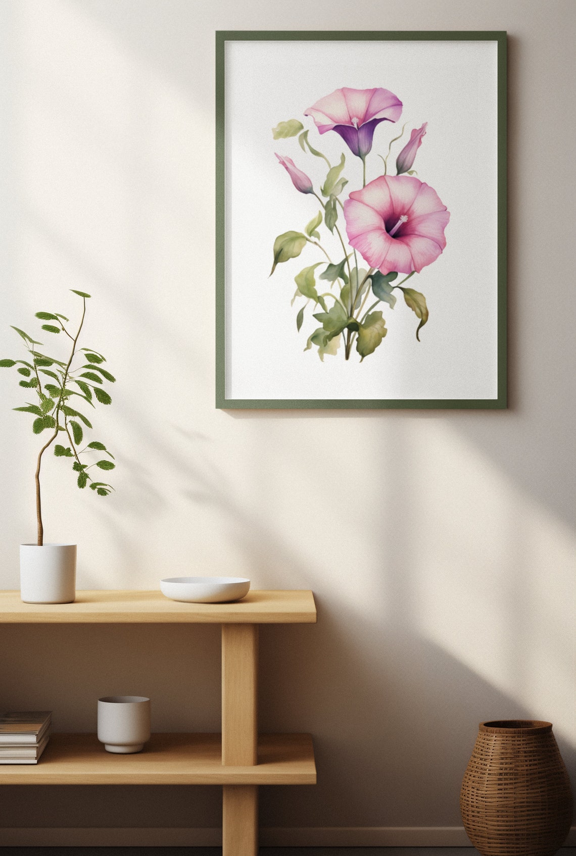Pink Morning Glory Trumpets Watercolour Botanical Flower Poster - Image 3