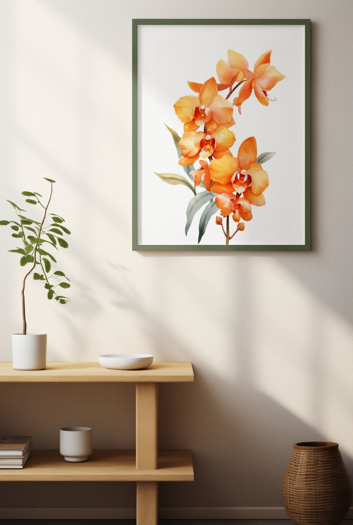Orange Orchid Blossom Spray Watercolour Botanical Flower Poster - Image 2