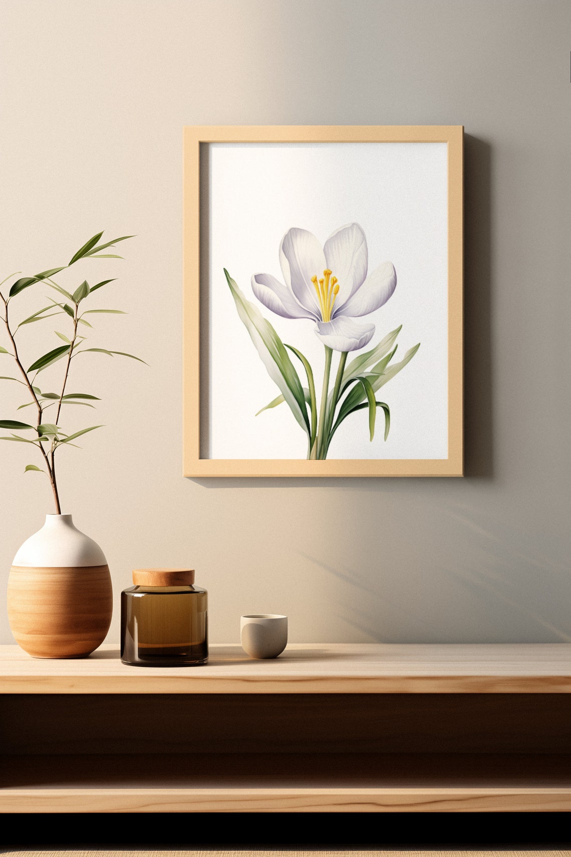 White Crocus Spring Blossoms Fresh Bright Watercolor Art Poster - Image 2