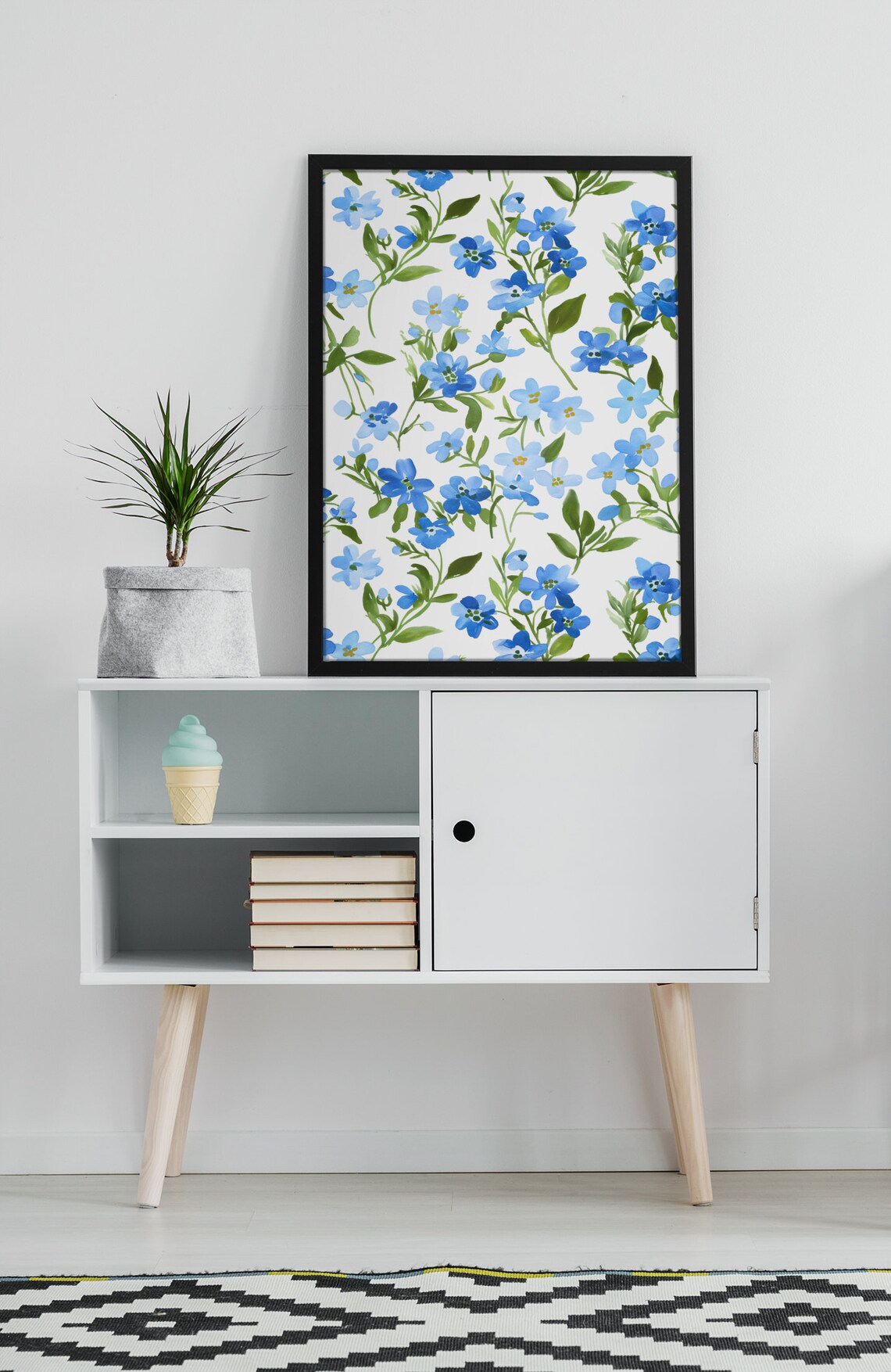 Blue Forget Me Not Blossoms All Over Watercolor Floral Poster - Image 4