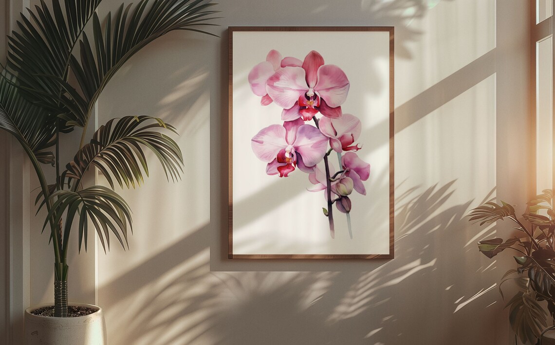 Pink Orchid Flower Spray Watercolour Botanical Flower Poster - Image 5