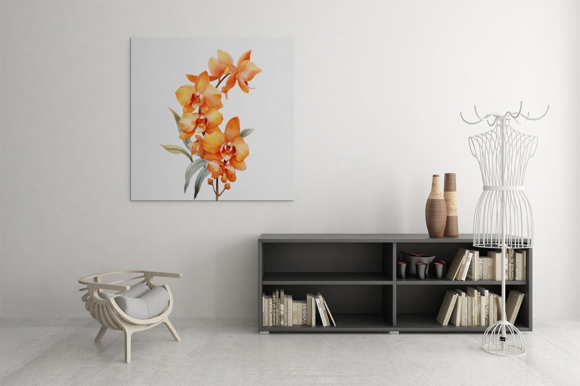 Orange Orchid Blossom Spray Watercolour Botanical Flower Poster - Image 9