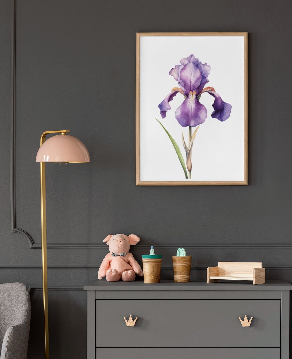 Purple Bearded Iris Single Bloom Watercolour Botanical Poster - Image 9