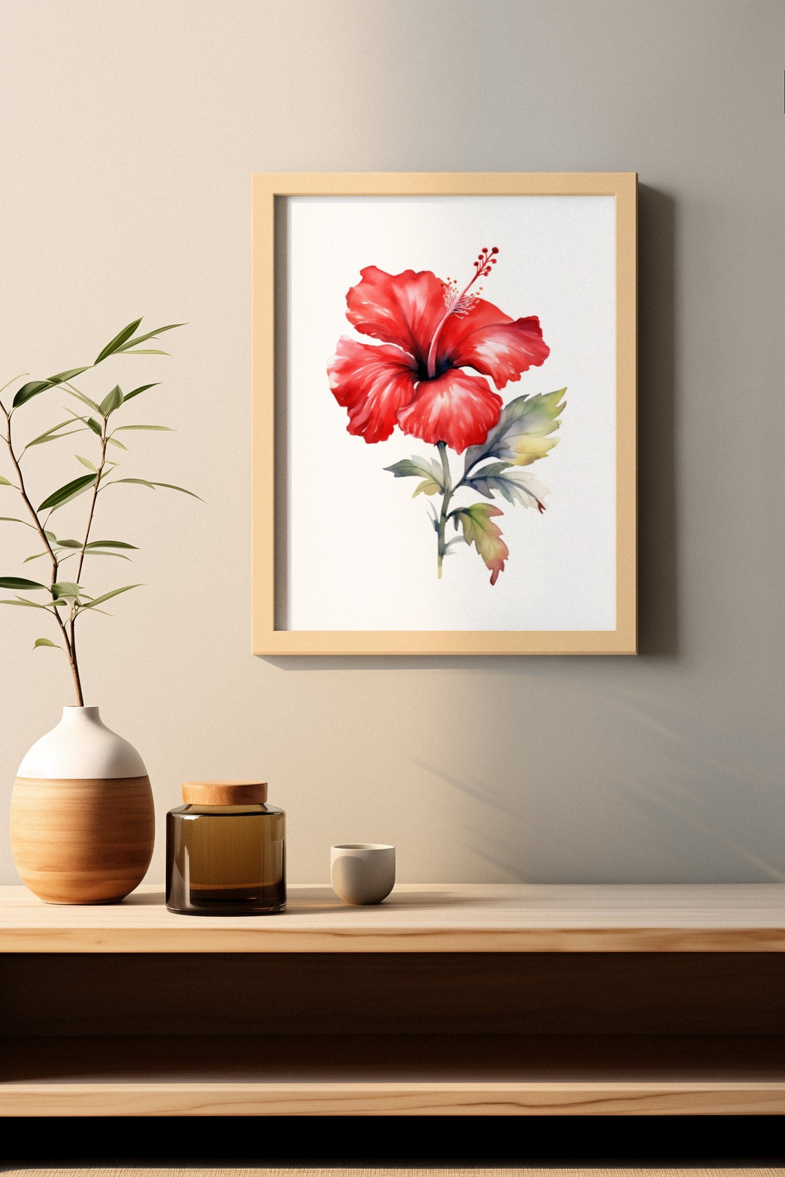 Red Hibiscus Tropical Flower Lush Scarlet Watercolor Art Poster - Image 2