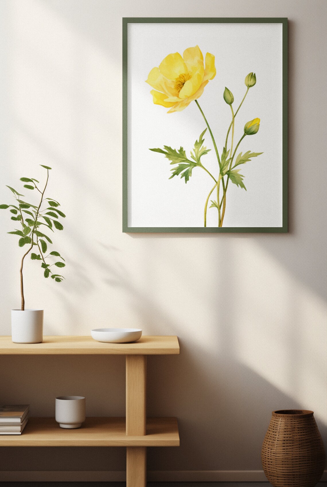Sunny Yellow Buttercup Flower Botanical Watercolour Art Poster - Image 3