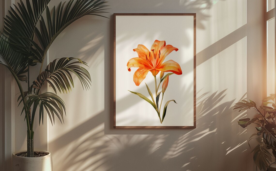 Orange Tiger Lily Single Bloom Botanical Watercolor Flower Poster - Image 7