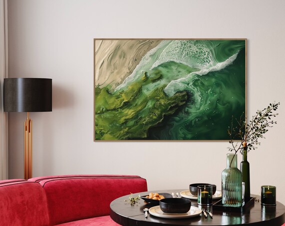 Emerald Depths Abstract Seascape Print Modern Nautical Wall Decor With Deep Ocean Greens Tranquil Sea Wall Art For Coastal Charm
