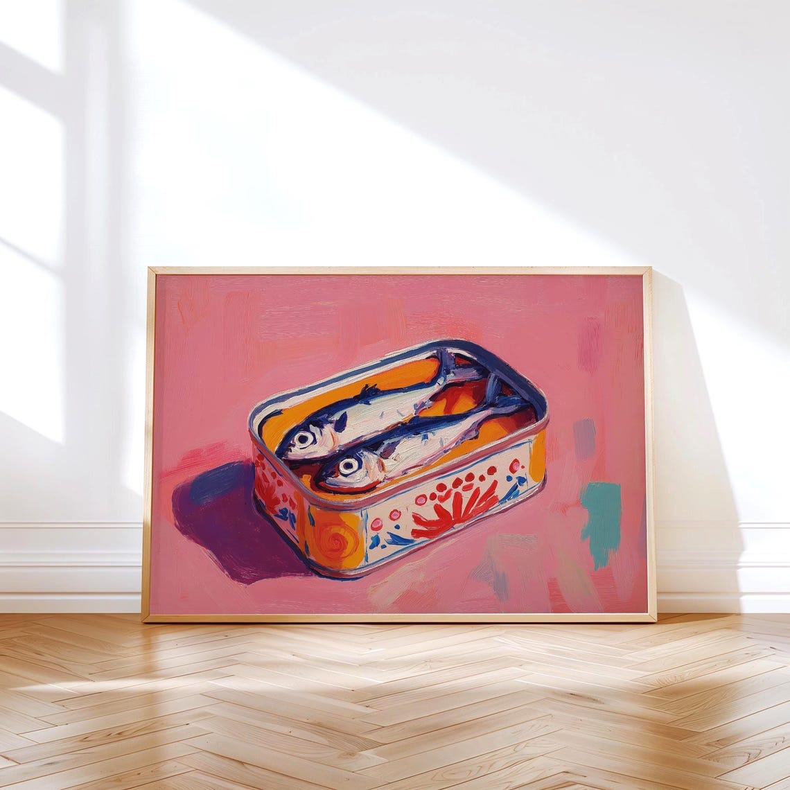 Sardine Tin With Two Fish Pink Portuguese Style Kitchen Wall Art