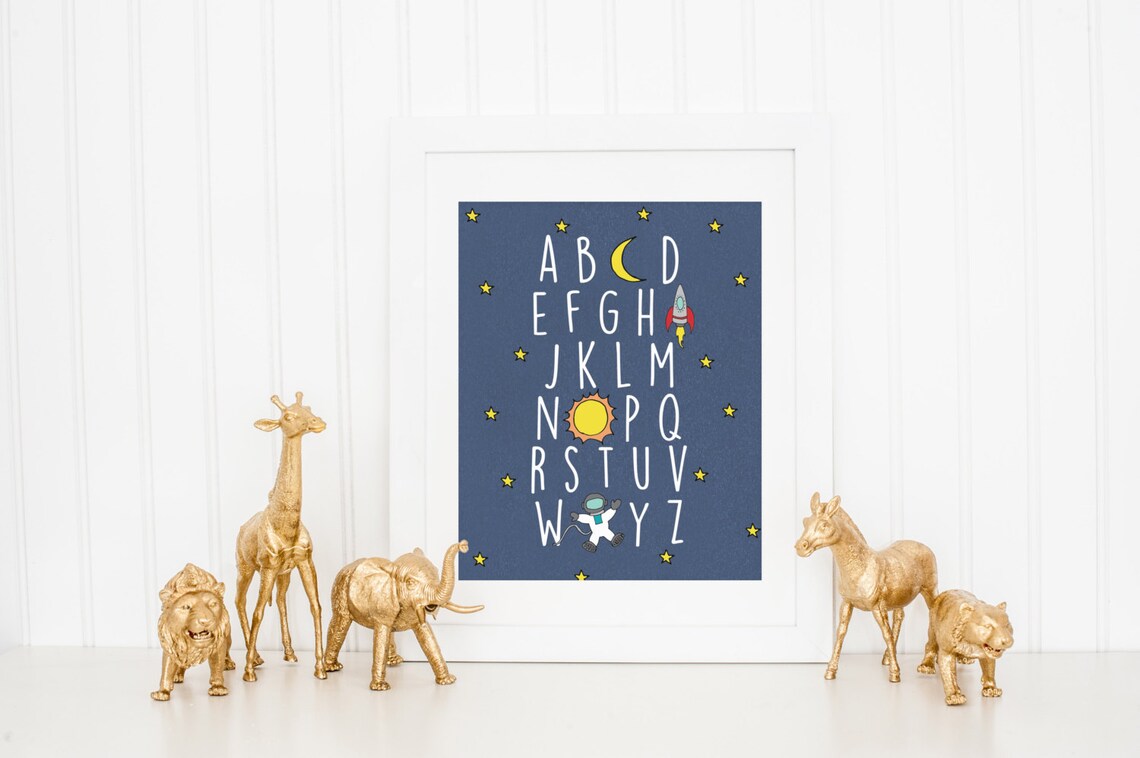 Blue Outer Space Alphabet ABC Nursery Art Print