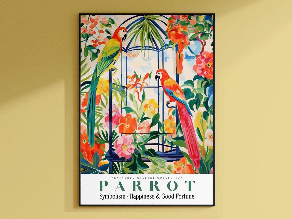 Tropical Parrot Painting, Bird Wall Decor