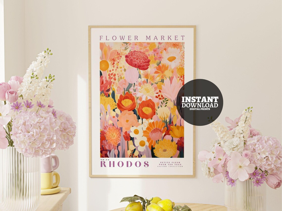 Flower Market Print, Botanical Floral Art Print