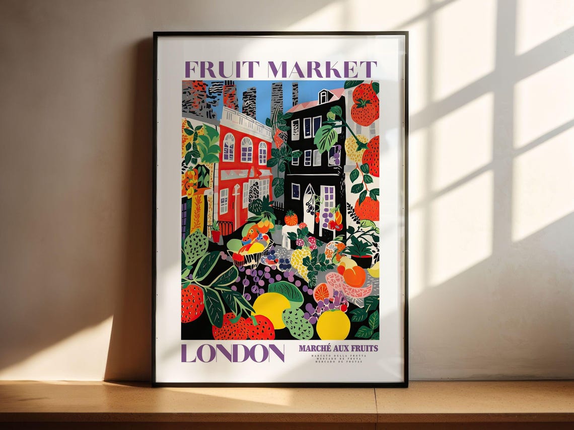 Fruit Market London London Travel Art Purple Wall Decor Fruit Market Print Fruit Market Poster London City Art Colorful Wall Art - Image 2