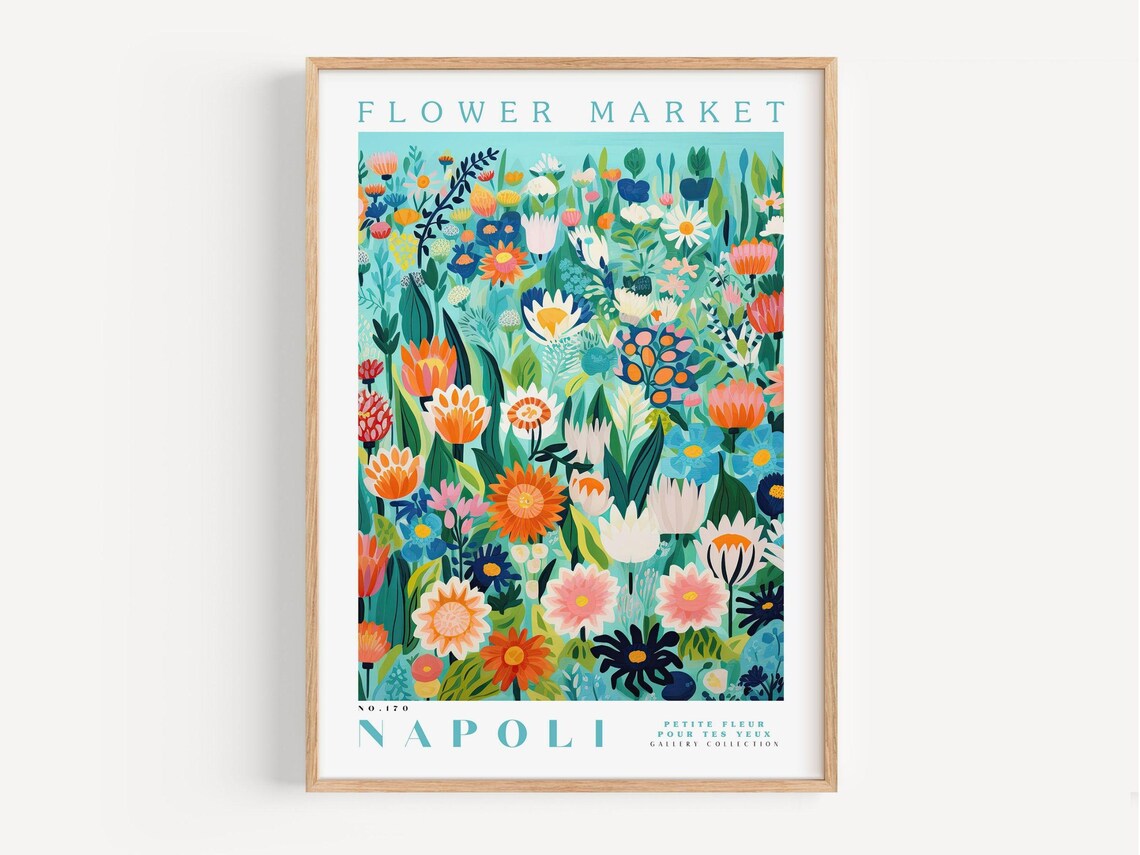 Flower Market Napoli No 170 Teal Wildflower Field Gallery Poster