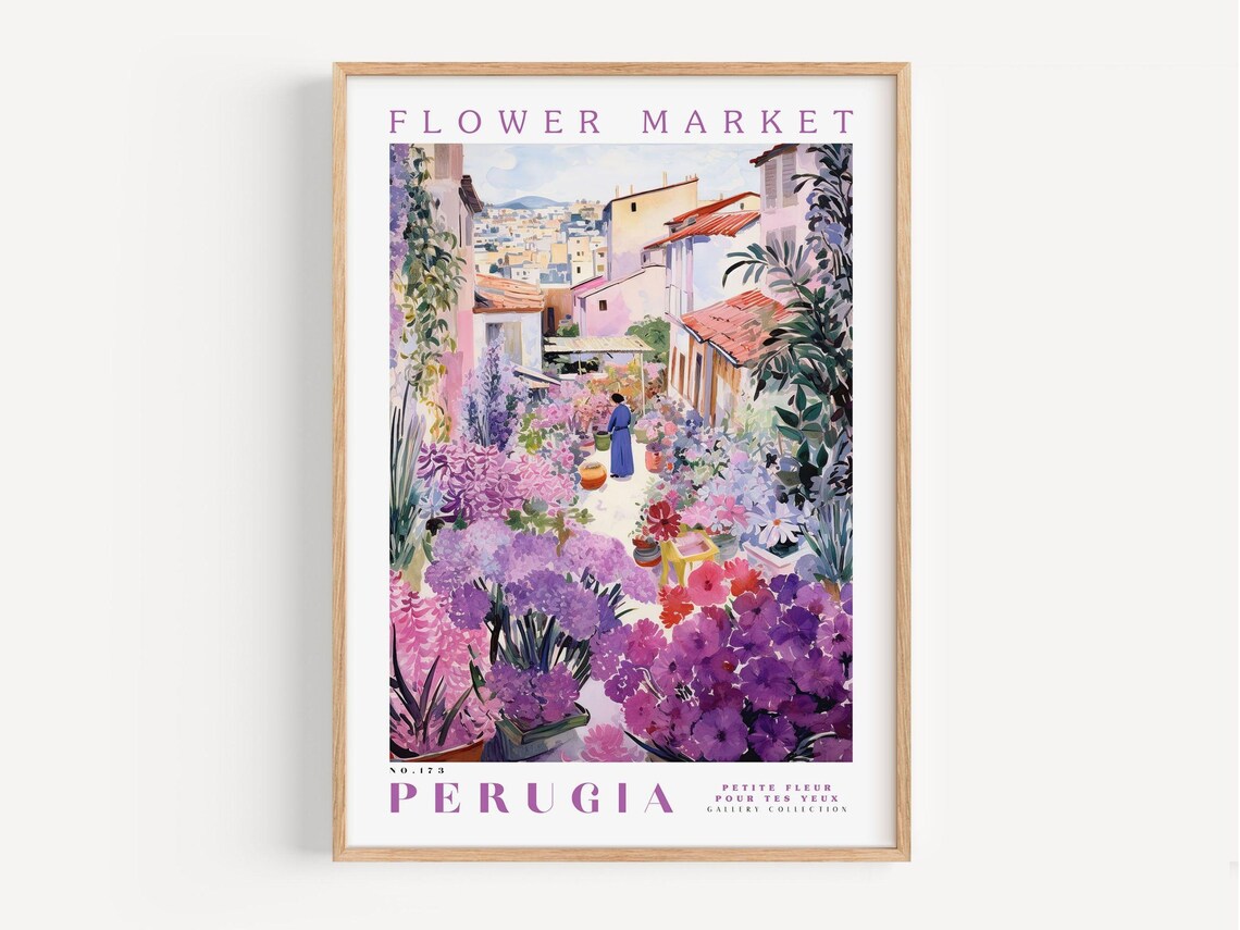 Perugia Italy Flower Market No 173 Watercolor Botanical Gallery Poster