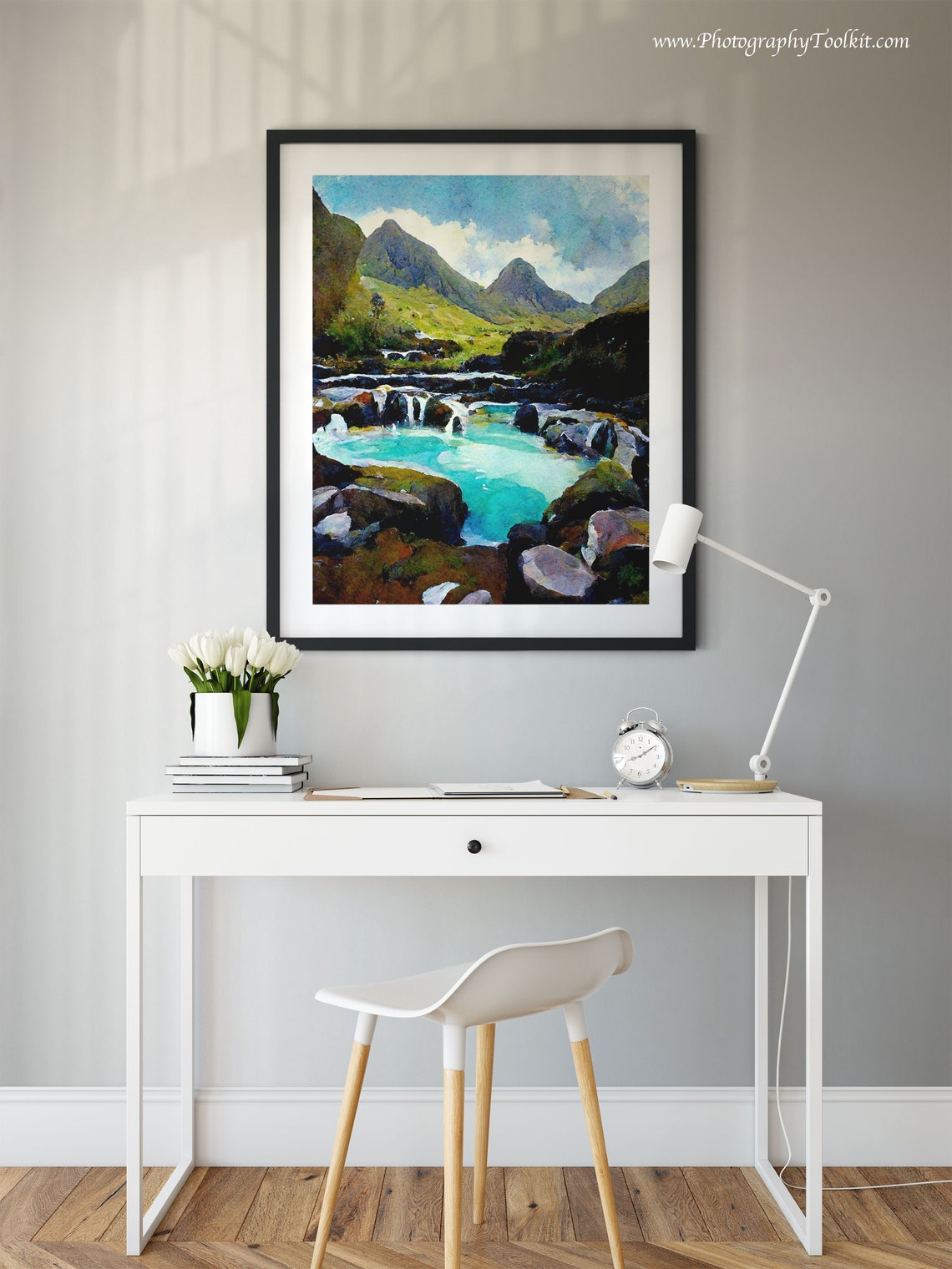 Turquoise Waterfall Pool Nestled in a Rocky Mountain Valley Poster - Image 2