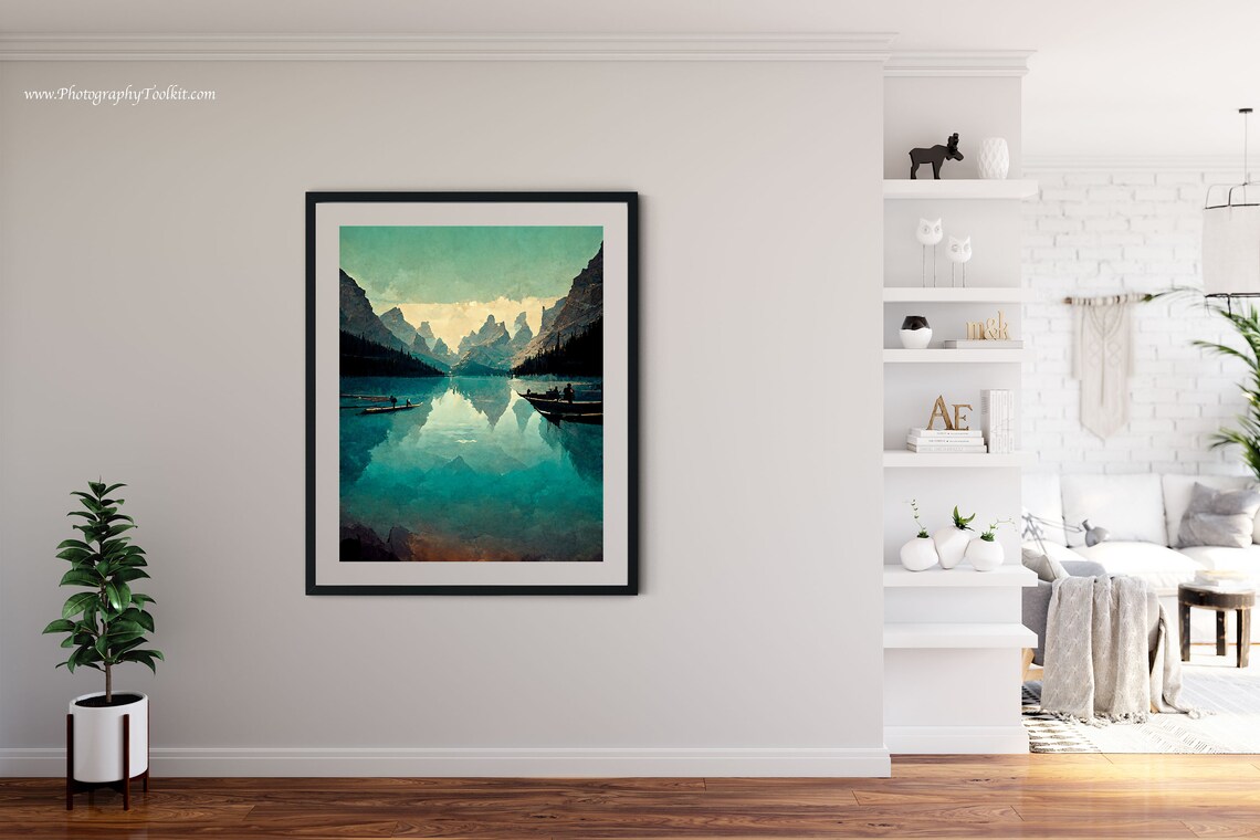 Moraine Lake Banff Watercolor Turquoise Canoe Mountain Poster - Image 4