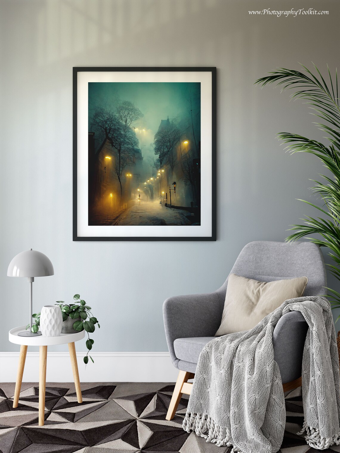 Foggy Night City Street with Glowing Lamps Misty Urban Poster - Image 6