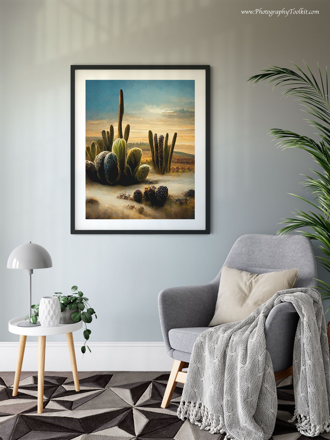 Western Desert Cacti Sunset Wall Art Prickly Pear Golden Sky Landscape - Image 5
