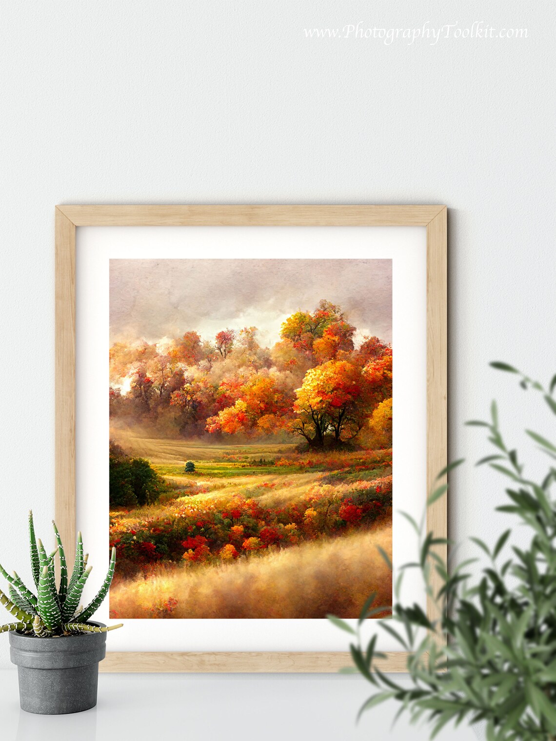 Golden Autumn Meadow Landscape Print Colorful Fall Trees Rolling Hills Art - Image 5