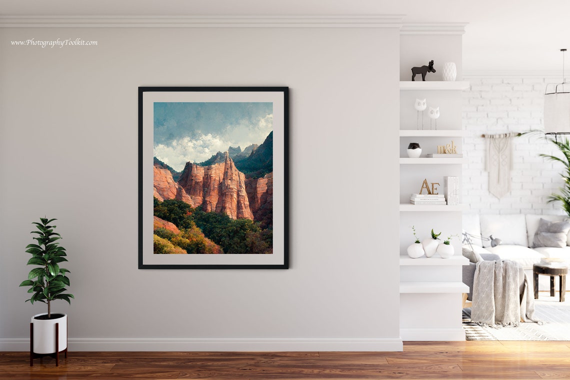 Zion Canyon Red Cliffs Wall Art Towering Sandstone Green Valley View - Image 4