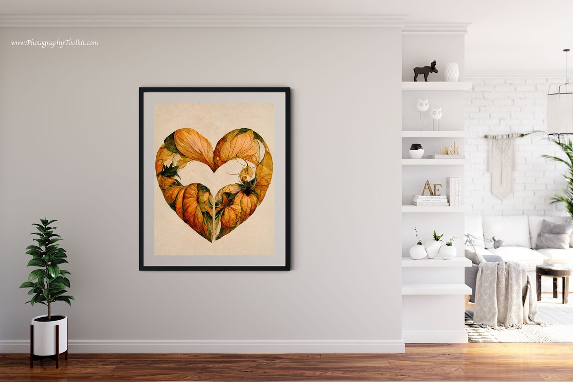 Thanksgiving Leaf Heart Autumn Foliage Golden Fall Seasonal Decor Print - Image 4