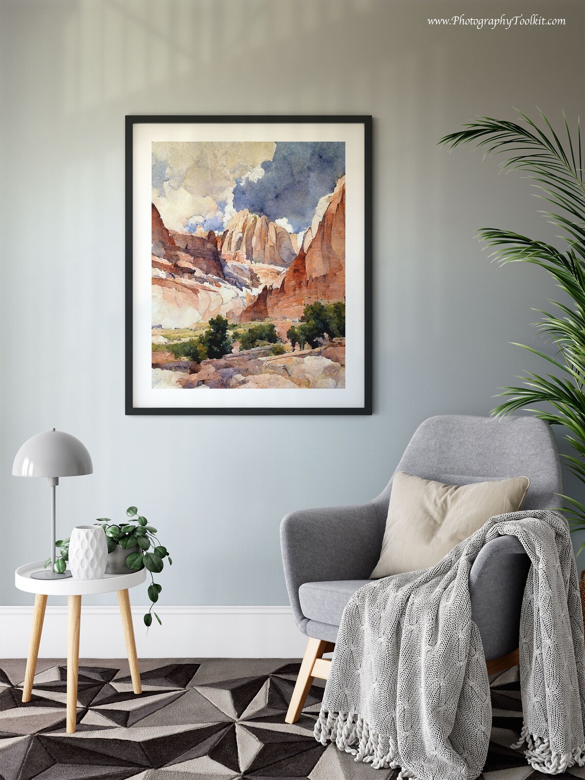 Capitol Reef Watercolor Red Cliffs Dramatic Sky Utah Desert Landscape Print - Image 6