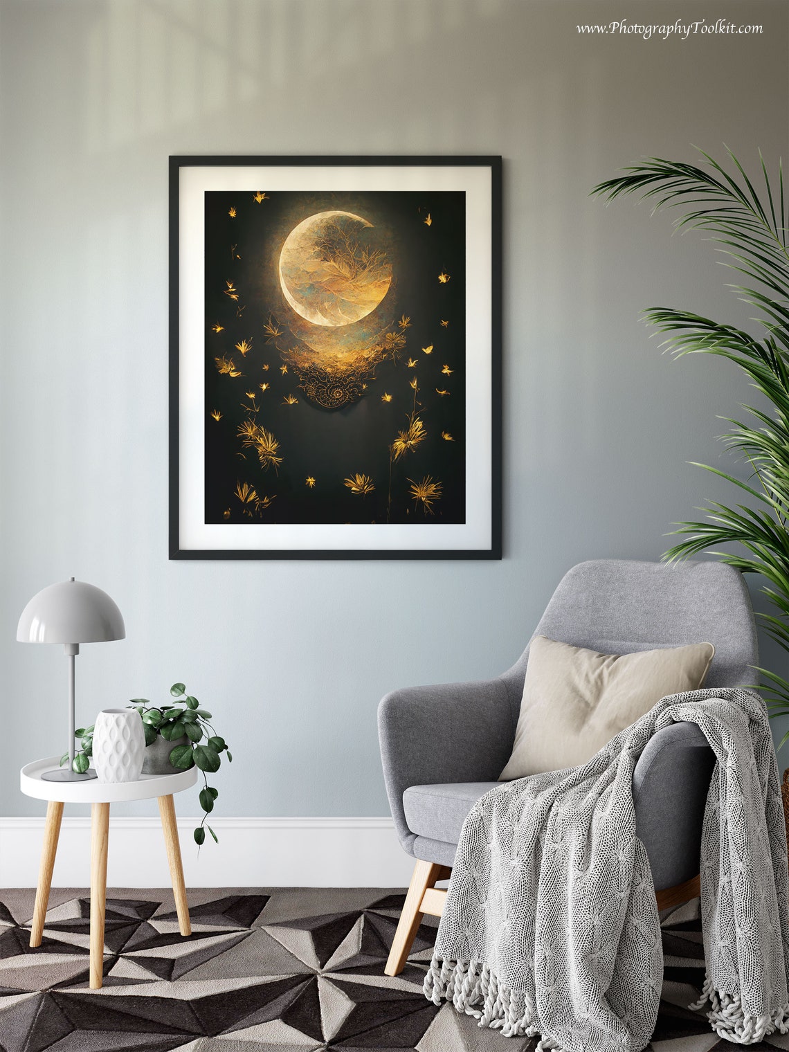 Golden Moon Glowing Moths Black Elegant Night Insect Art Poster - Image 6