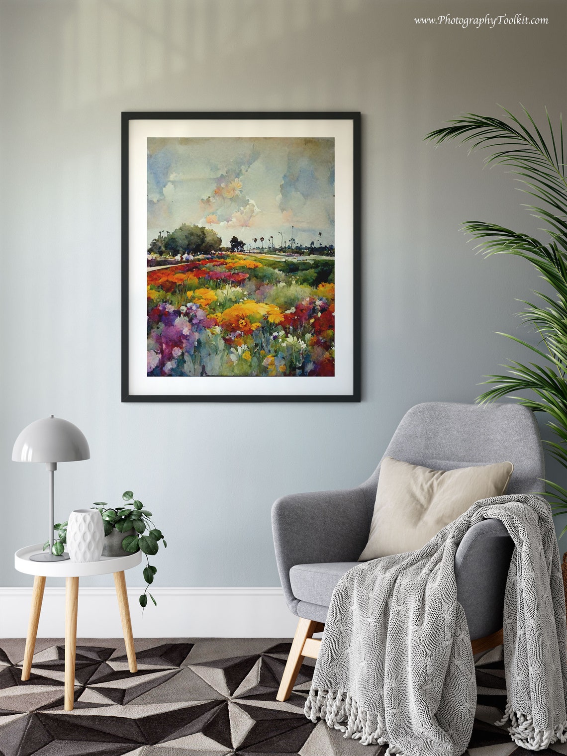 Colorful Wildflower Meadow Palm Trees Watercolor Spring Poster - Image 6
