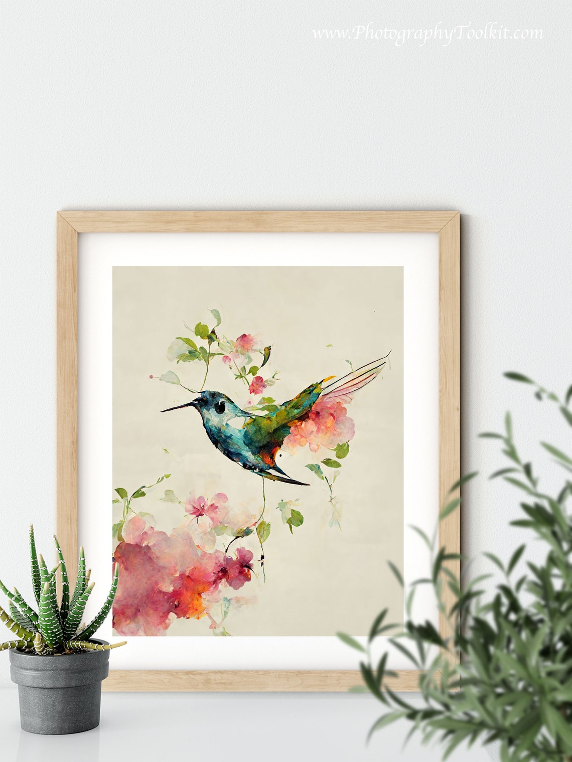 Hummingbird Pink Blossoms Delicate Spring Watercolor Scenic Poster - Image 5