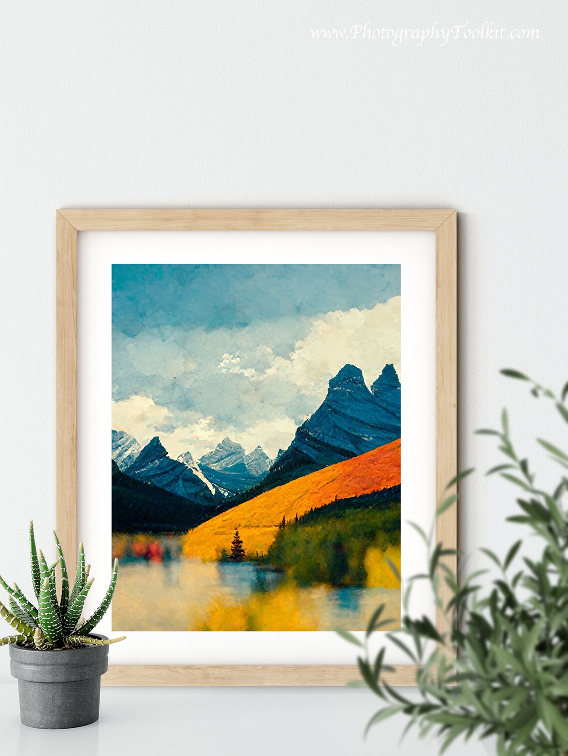 Banff Autumn Alpine Peaks Watercolor Print Golden Hills Lake View Art - Image 5