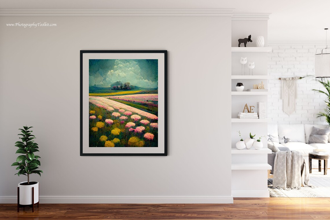 Pink and Yellow Wildflowers Blanketing Rolling Hills Colorful Poster - Image 4